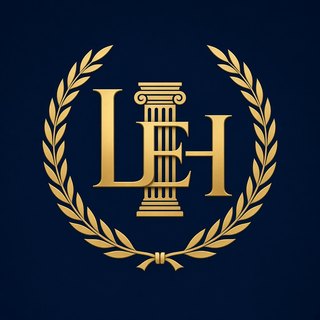 Loyd Empire Holdings emblem: gold LEH monogram with column inside a laurel wreath
